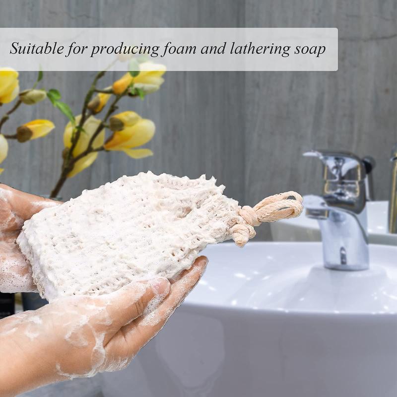 Soap Foaming Net & Exfoliating Bag Bath Tool, 2 Counts Natural Fiber Soap Dish Bag, Soap Dish Bag with Handle for Shower Bathtub, Bathroom Gadgets 2024, Bathroom Accessories, Bathing Accessories, 2024 Home Bundles