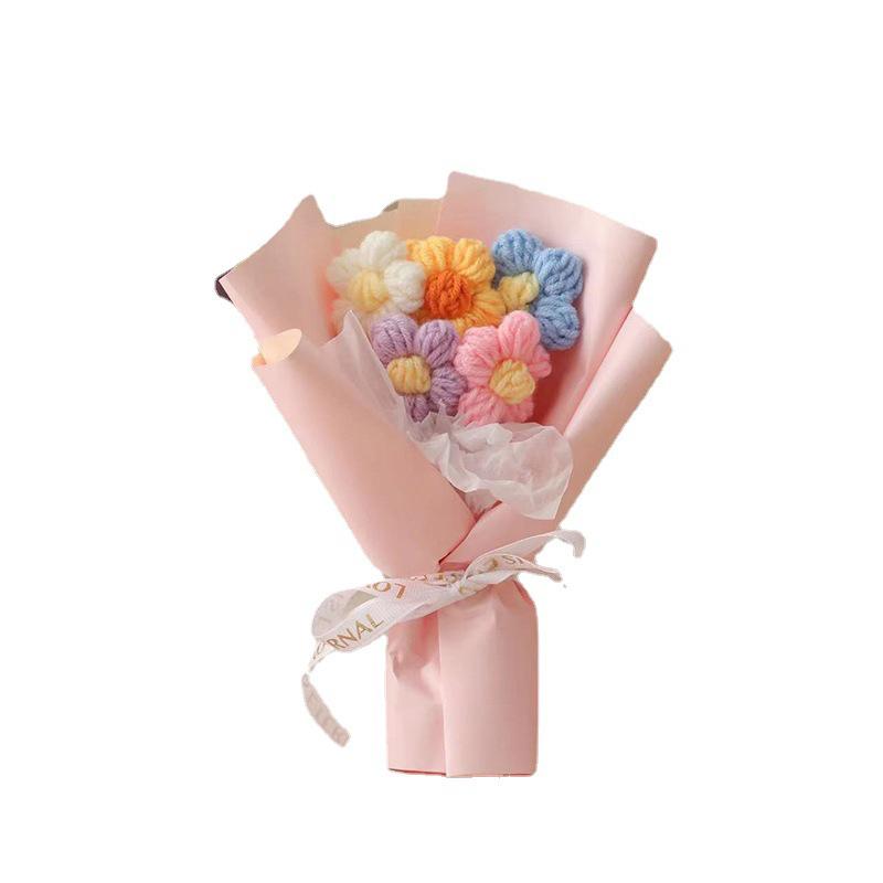 Hand-Knitted Flower Bouquet Crochet Knitted Flowers Valentine's Day Weeding Party Decoration Hand Woven Artificial Flowers