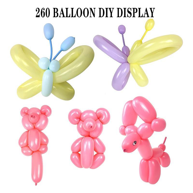 Random Color Balloon Set, Including 100pcs Long Balloon & 192pcs Animal Eye Pattern Sticker & 1 Count Random Color Hand Pump, Twisting Balloon for DIY Balloon Modelling, Party Decor Supplies