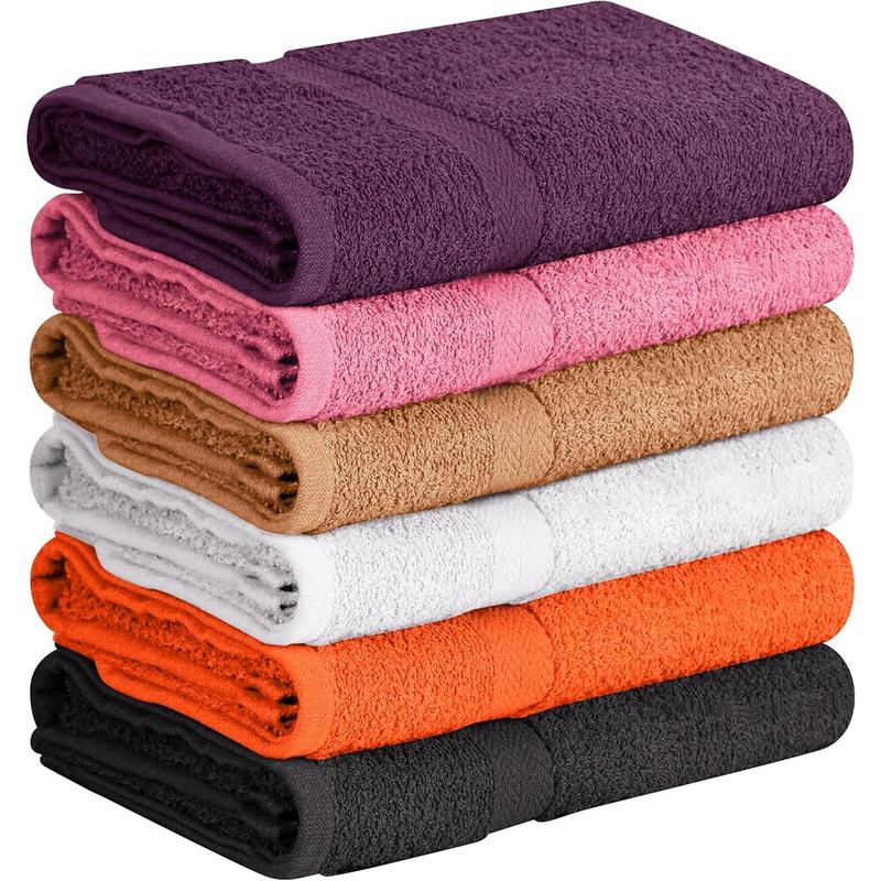 100% Cotton 6 Pack Bath Towel Set, Quick Dry, Super Absorbent, Light Weight, Soft, (27 x 54 Pack of 6) (27 x 54 6 Pack, Plum, Pink, Beige, Grey, White, Peach)