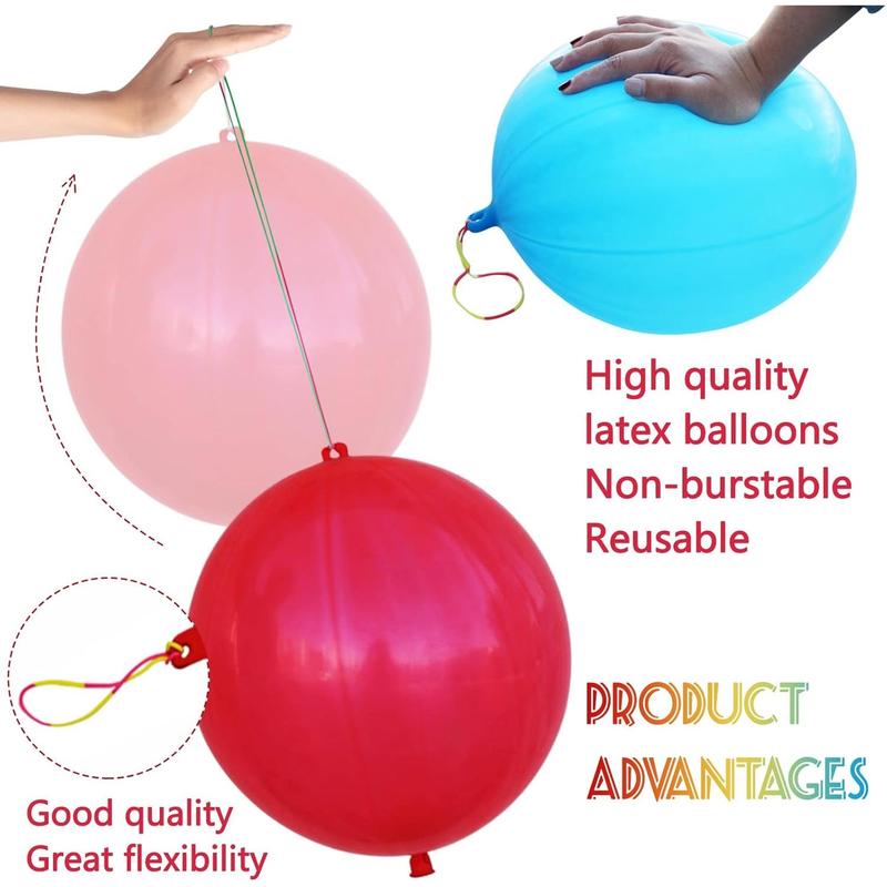 30Pcs Punch Balloons, Thickened Neon Punching Balloon Heavy Duty with Rubber Band Handle Birthday Party Favors for Kids Weddings Goodie Bag Supply