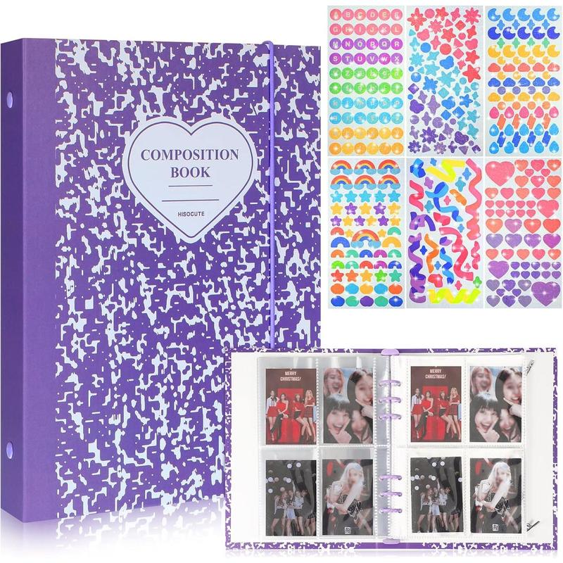 Kpop Photocard Binder Kpop Photocard Holder Book Sleeves with Kpop Photocard Korean Stickers, A5 Binder Photocard Album 6 Ring Photocard Binder Card Protectors Pages Decor Decor