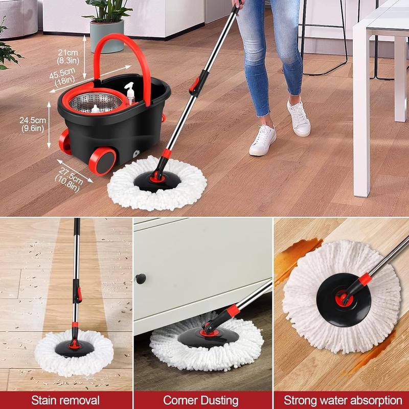 Black Friday Mop Bucket with Wheels, 3 Microfiber Heads, Adjustable Extendable Handle Household Cleaning Tools Plastic Bucket Box, Christmas Gifts