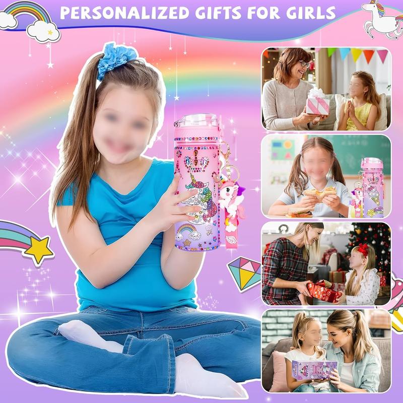 Christmas Gifts for Girls 4-12, Personalized Initial Gifts Stocking Stuffers for Kids Girls, Decorate Your Own Water Bottle with Diamond Art Crafts Chrismtas Toys for 4-6-7-8-10-13 Year Old Girls