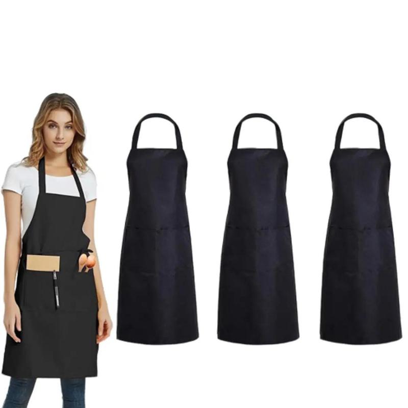 Black Bib Apron Unisex Dress With 2 Pockets for Kitchen Cooking Restaurant BBQ Painting Crafting