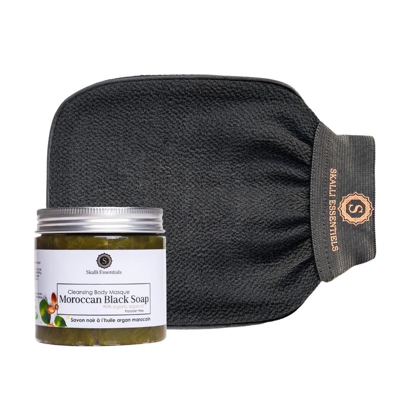 Moroccan Hammam Spa Set | With Moroccan Black Soap and Exfoliating Glove | Spa Gift