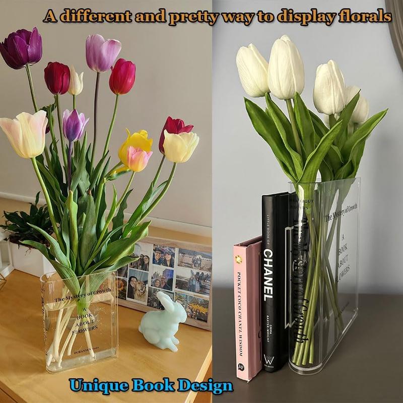 Clear Book Flowers Vase - Cute Bookshelf Decor; Unique Vase for Book Lovers, Artistic and Cultural Flavor Acrylic Vases for Home Office Decor, A Book About Flowers (Clear - B) Ornaments Ornaments