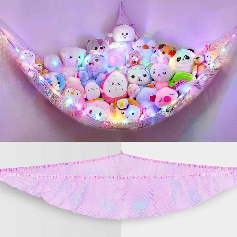 Stuffed Animals Net or Hammock   Storage Organizer with LED Light  Hanging Corner Stuffed Animals Holder  Girls Room Decor (Pack of 1)