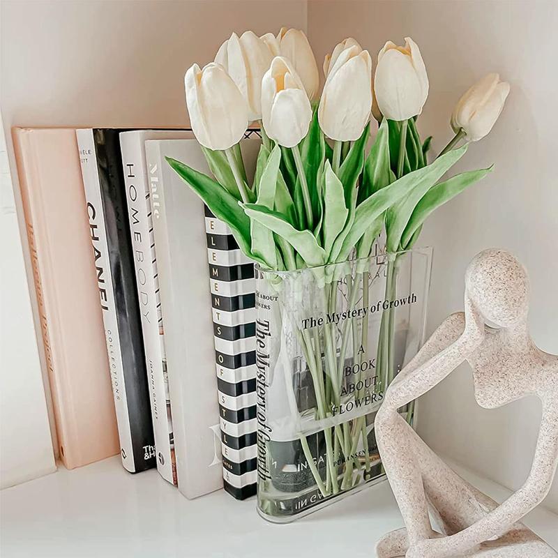 Clear Book Flowers Vase - Cute Bookshelf Decor; Unique Vase for Book Lovers, Artistic and Cultural Flavor Acrylic Vases for Home Office Decor, A Book About Flowers (Clear - B)