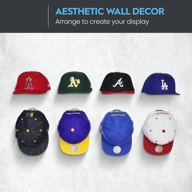 Hat Hooks- Hat Rack for Baseball Caps, Minimalist Hat Display, Strong Hold Hangers for Wall - U.S. Patent Pending, Clear