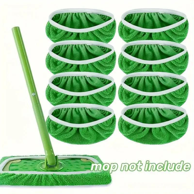 8 Pieces, Strong and Durable Green Mop Cloth - Reusable Replacement Mop Pad, High Absorbent, Dust Removal Mop Head Cover, Dry and Wet, Easy To Clean Floor Stains