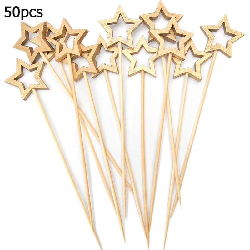 Star Shaped Wooden Toothpick, 50pcs set Disposable Fruit Stick, Party Decoration Supplies for Birthday Wedding Baby Shower