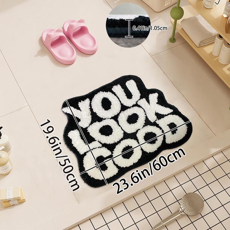 You Look Good Letter Pattern Bath Mat,  1 Count Non-slip Soft Absorbent Bath Rug, Bathroom Mat for Home Bathroom Hotel Dormitory Decor