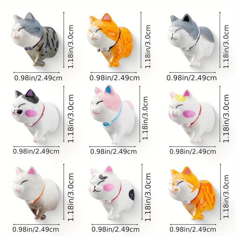 Cute Cat Design Fridge Magnet, 9 Counts set Cartoon Cat Fridge Magnet, Home Decor for Kitchen, Kitchen Accessories, Room Decor