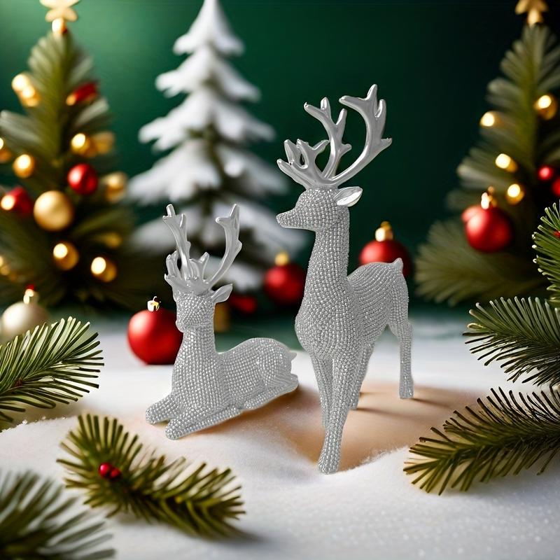 2pcs Set Christmas Deer Figurines - Classic Resin Crafts for Holiday Home Decor, Perfect for Living Room, Bar, Cafe & More Ornaments Decoration christmas 2024 ornament glass cleaner heavy leather apron