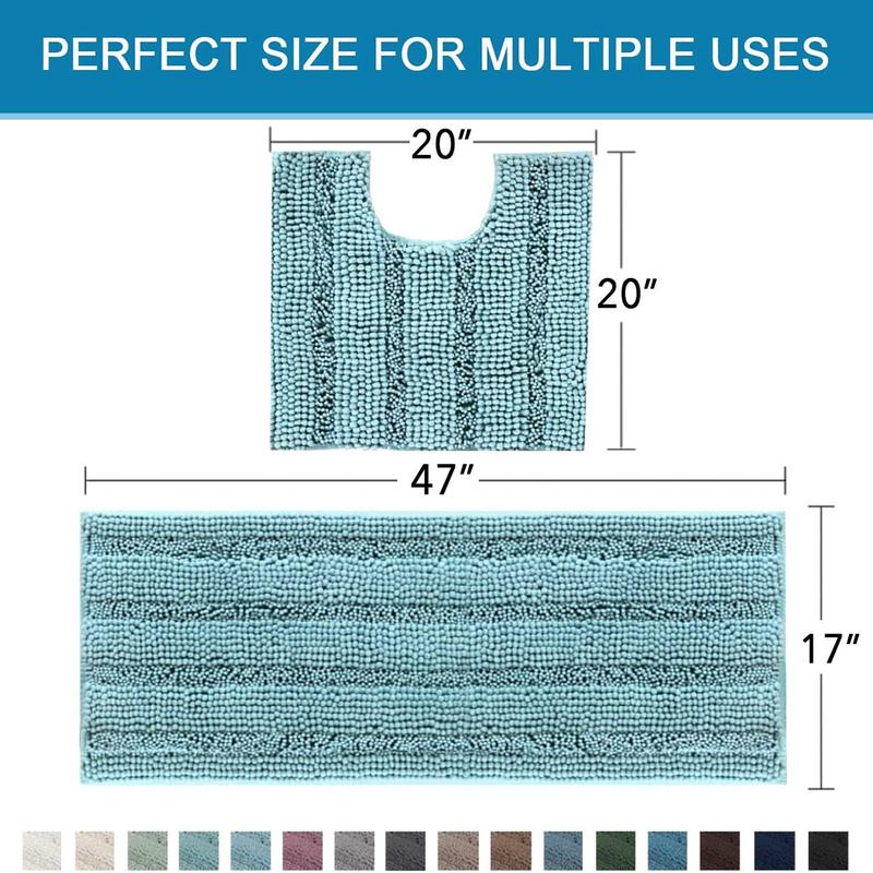 H.VERSAILTEX Bathroom Rugs Bath Rug Set 2 Piece Bathroom Contour Rug Toilet Mat Sets Non Slip Contour Bath Rug Ultra Thick Water Absorbent Striped Bath Mats Washable