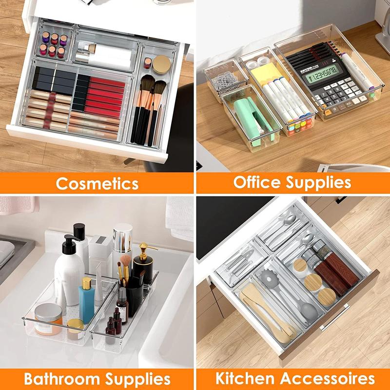 Clear Storage Box, Multifunctional Drawer Organizer Tray, Cosmetic Storage Box, Kitchen & Office Storage Box, Home Kitchen Storage Box