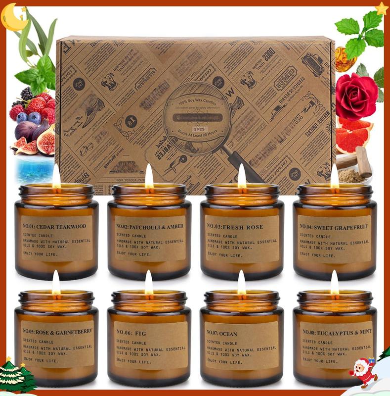 8-pack home scented candles, jar candle gift amber set, aromatherapy Christmas gift Decor Ornaments Decoration Box