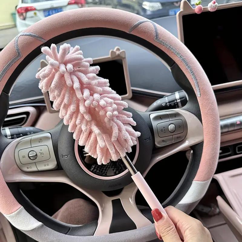 Car Interior Cleaning Brush with Replacement Brush Head, Portable Car Interior Cleaning Brush with Retractable Stainless Steel Handle, Car Cleaning Tool