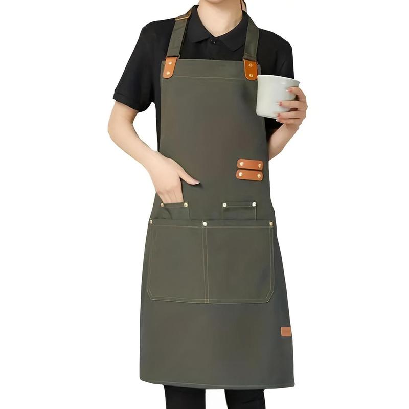 Canvas Apron with Pocket, 1 Count Waterproof Apron, Kitchen Apron, Household Apron for Cooking, Baking, Cleaning, Home Care Supplies