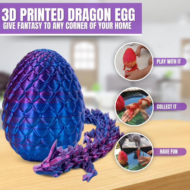 3D Printed Dragon Egg & Dragon Design Figurine, 1 Count Creative Animal Themed Decoration, Ornament for Home Office Bedroom Desk