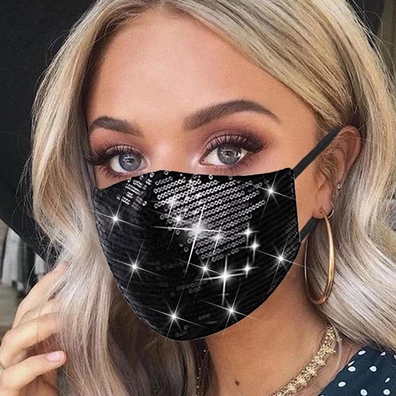 Sparkly Sequins Cotton Face Cover for Women Glitter Sequin Face Masc Bling Mouth Cover Halloween Party Face Bandana