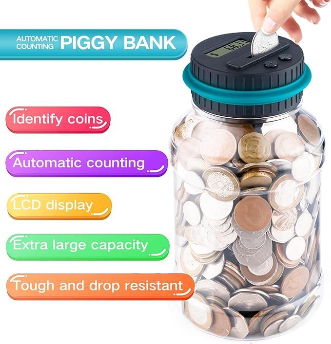 Form good habits,Educational mathtoy, baby education digital piggybank, Refuse to waste，transparent coin jar, liquidcrystal automatic counting coin jar,1.8L large coin counter(Boys and girls) Decor Ornaments Christmas gift