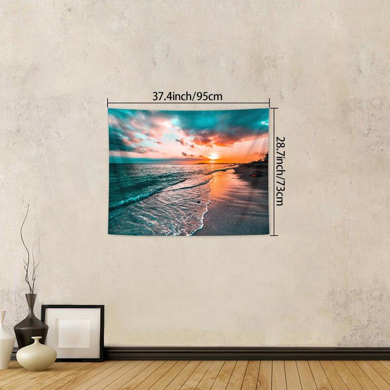 Beach Landscape Pattern Tapestry, 1 Count Sunset & Dusk Beautiful Scenery Tapestry, Wall Hanging Decor for Living Room & Bedroom & Office