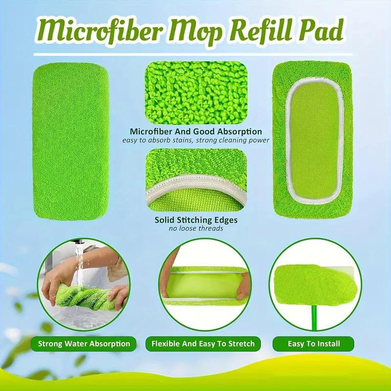 8 Pieces, Strong and Durable Green Mop Cloth - Reusable Replacement Mop Pad, High Absorbent, Dust Removal Mop Head Cover, Dry and Wet, Easy To Clean Floor Stains