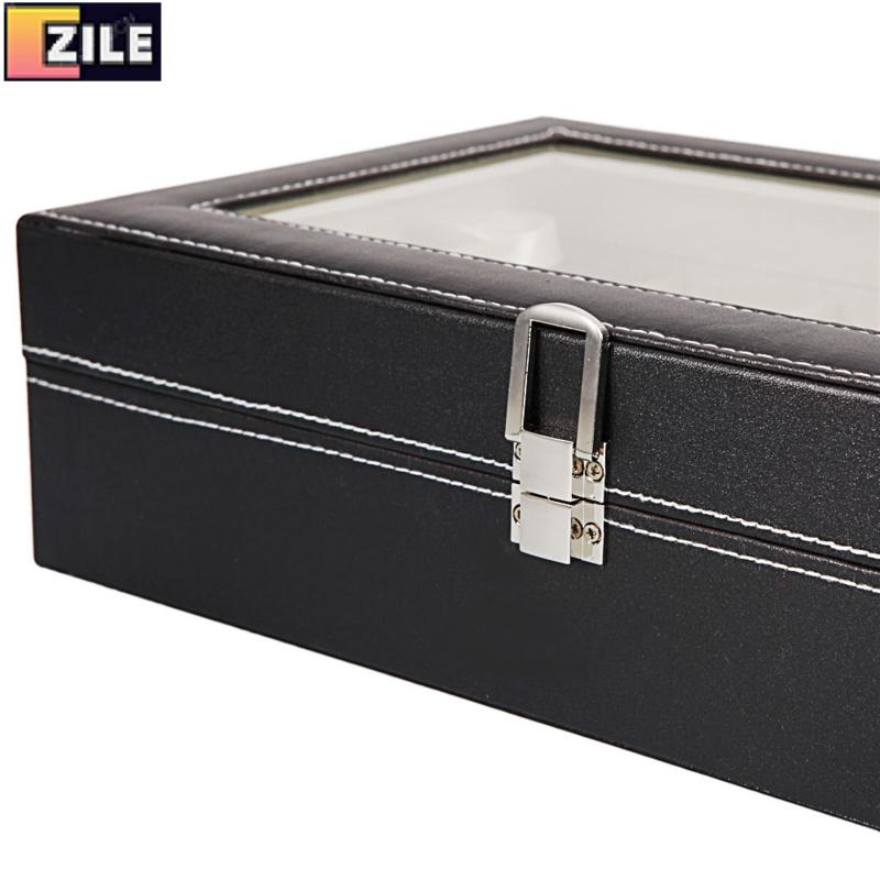 12 Compartments Top-level Opening Style Leather Watch Collection Box Black