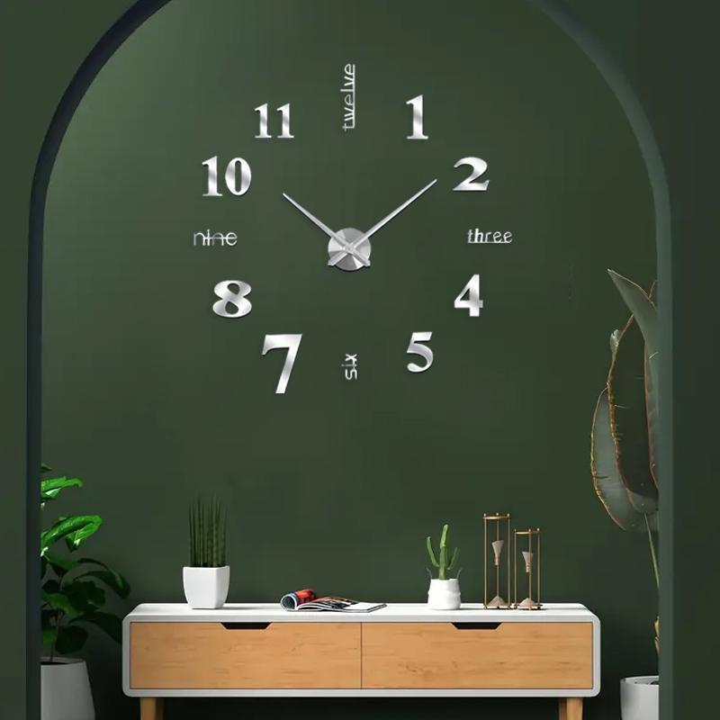 3D Clock Design Acrylic Wall Sticker, 1 Count Modern & Simple & Mute DIY Personalized Living Room Decoration Clock for Ramadan Decoration