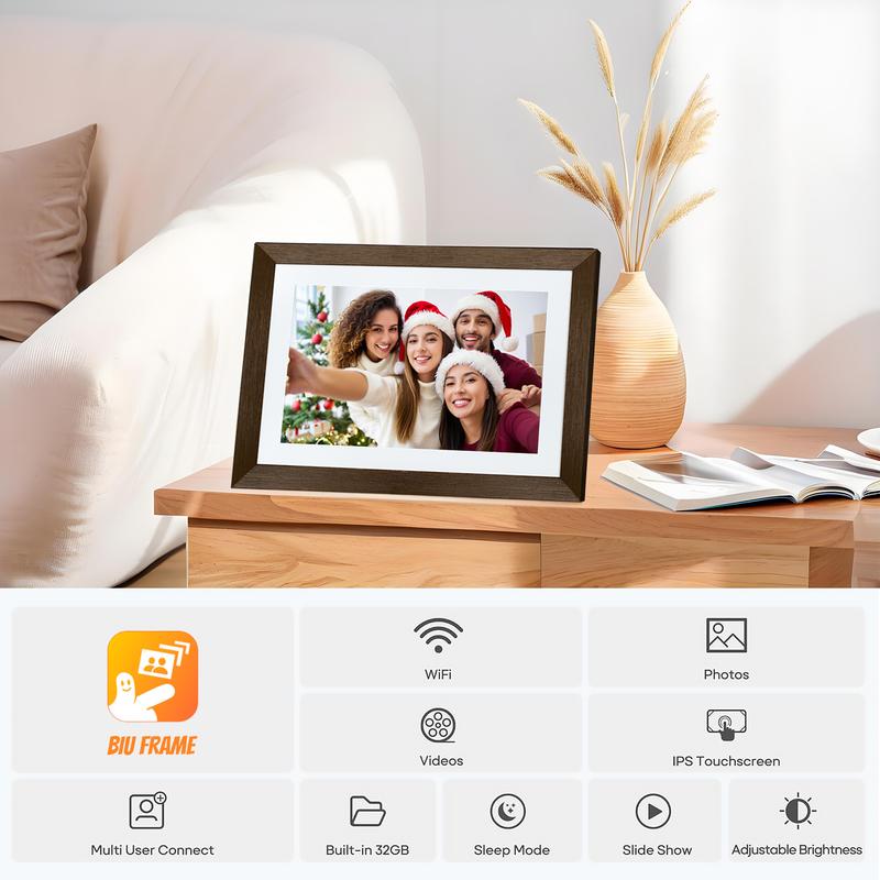 Ekoio Digital Picture Frame 10.1 Inch WiFi,gift idea, IPS Touch Screen Smart Cloud Photo Frame with 32GB Storage, Auto-Rotate Easy Setup to Share Photos or Videos via biu frame APP, Wall Mountable White color and Black color