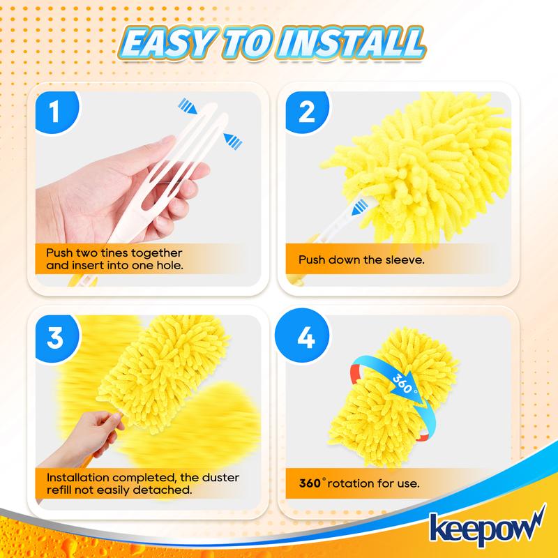 KEEPOW 6 Pack Reusable Microfiber Dusters Compatible with Swiffer Duster Refills, Washable 360° Heavy Duty Duster Refills (Handle is Not Included)