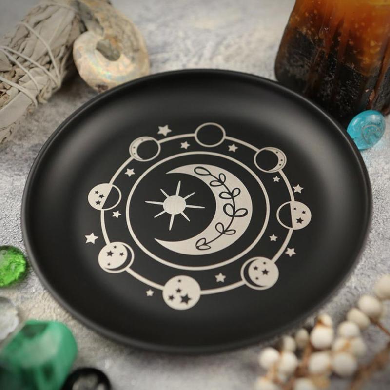 Stainless Steel Altar Pentagram Plate, 1 Count Pagan Ritual Incense Candle Holder with Parchment, Decorative Meditation Tray for Home Dormitory Office Bathroom