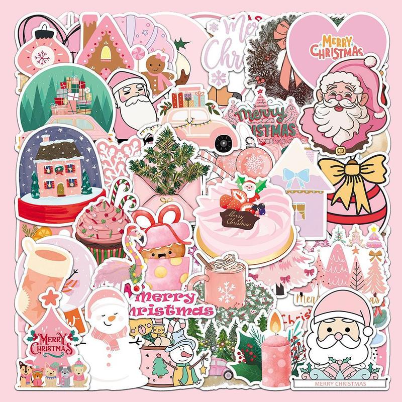 Christmas Series Sticker, 50pcs set Waterproof Self Adhesive Decor Paper, Decor Sticker for Gift Greeting Card Water Bottle Laptop Phone