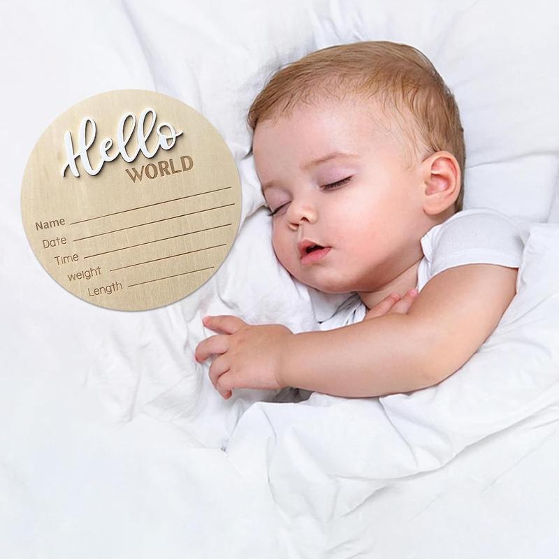 Baby Announcement Sign, ​5.9 Inch Wooden Hello World Newborn Signs, Birth Announcement Sign, Baby Shower Hospital Nursery Decor Room