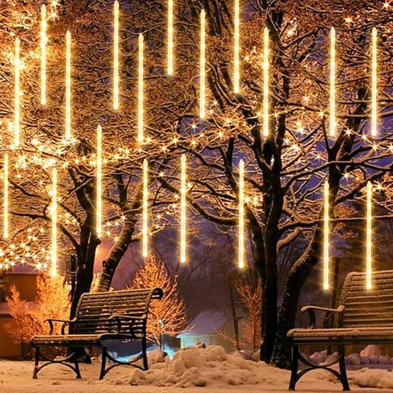 Dazzle Bright Christmas Lights Outdoor, Meteor Shower Rain Lights 12 Inch 8 Tubes, Waterproof Plug in Falling Icicle Lights Christmas Decorations for Xmas Tree Yard House Decor（1 PACK:8 tubes-288 LED； 3 PACK:24 tubes-864 LED）