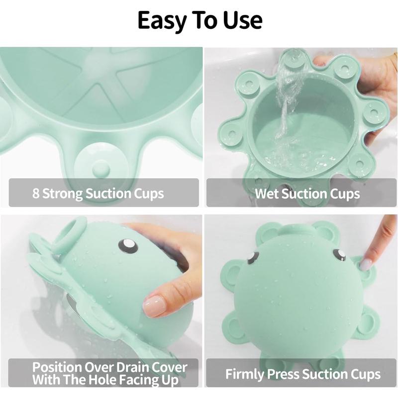 Bathtub Overflow Drain Cover - Silicone Bath Tub Drain Cover, Octopus Tub Overflow Drain Stopper with Suction Cups, Adds Inches of Water for Deeper Bath, Bathroom Spa Relaxing Accessory, Aqua Green