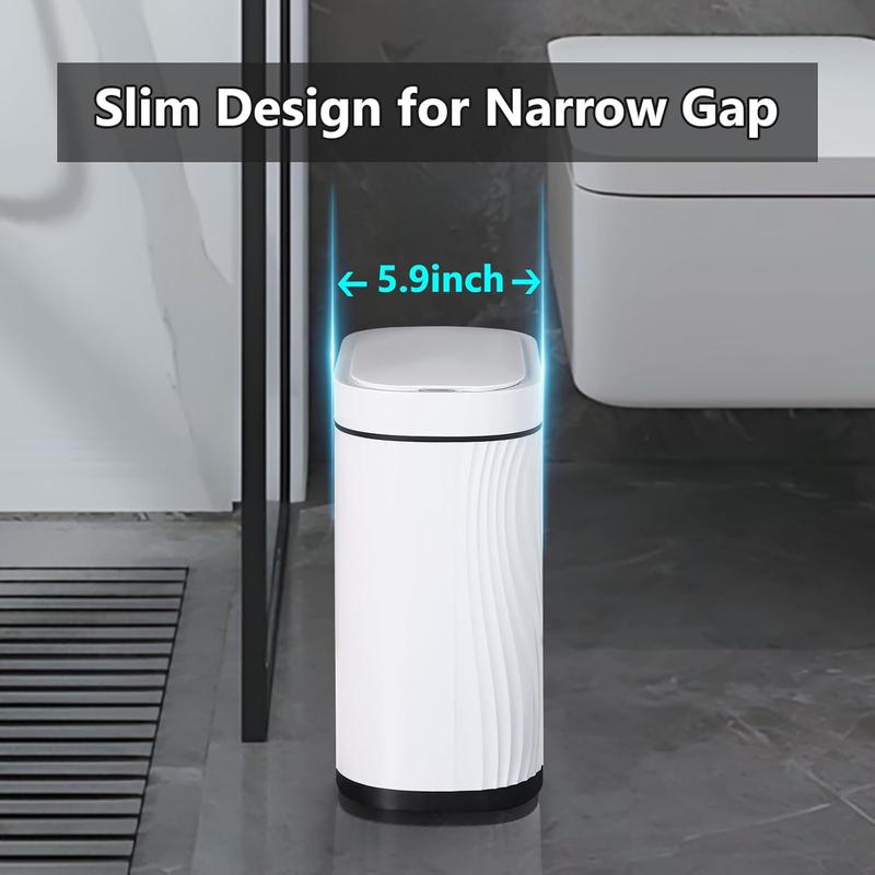 Bathroom Trash Cans with Lid 2 Gallon Automatic Trash Can, Small Motion Sensor Garbage Can, Slim Smart Trash Bin, Waterproof Plastic Garbage Bin for Bathroom, Bedroom, Living Room, Kitchen