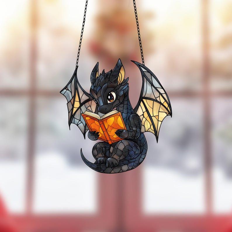 Purple Dragon Sleeping On Pumpkin ACRYLIC Window Hanging, Halloween Dragon, Dragon Lover, Kute Dragon Gift, Spooky Season Decor, Dragon Gift Ornaments Decoration