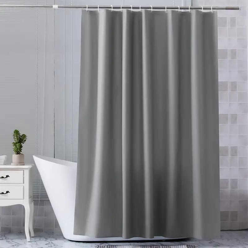 Solid Color Shower Curtain with Hooks, 1 Count Waterproof Bathroom Partition Curtain, Bathroom Accessories, Home Decor Supplies