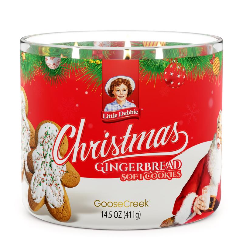 Goose Creek Little Debbie Christmas Gingerbread Cookies Scented 3-Wick Jar Candle 14.5oz Aroma Decor flameless taper