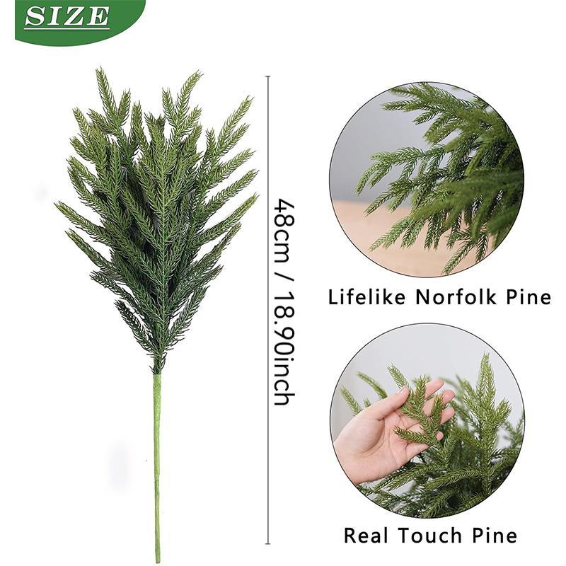 Artificial Norfolk Pine Branches, 1 10pcs Fake Green Pine Stick without Vase, DIY Wreath for Home Scene Layout Decoration