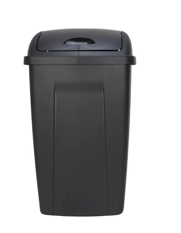 13 Gallon Trash Can, Plastic Swing Top Kitchen Garbage Trash Can, Black