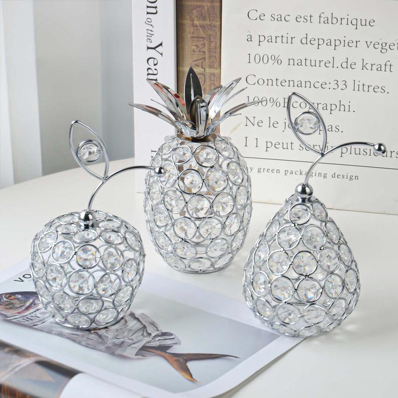 Artificial Crystal Fruit Shaped Candle Holder, 3 Counts set Hollow Out Candle Holder, Home Decor Supplies for Living Room Bedroom Dining Room