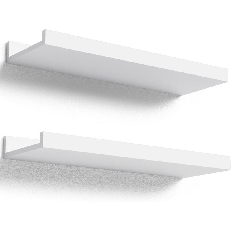 Floating Shelves Wall Mounted Set of 2, Modern White Shelves for Bedroom, Nursery Shelves with Lip, Display Picture Ledge Shelf for Wall Decor Living Room Bathroom Kitchen - White