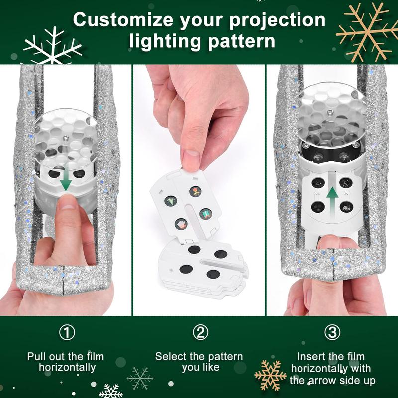 Christmas Tree Topper with 6 Projection Modes, Christmas Star Tree Topper Built-in LED Rotating Light, Silver 3D Flashing Dynamic Projection, Suitable for Christmas Party Holiday Decoration