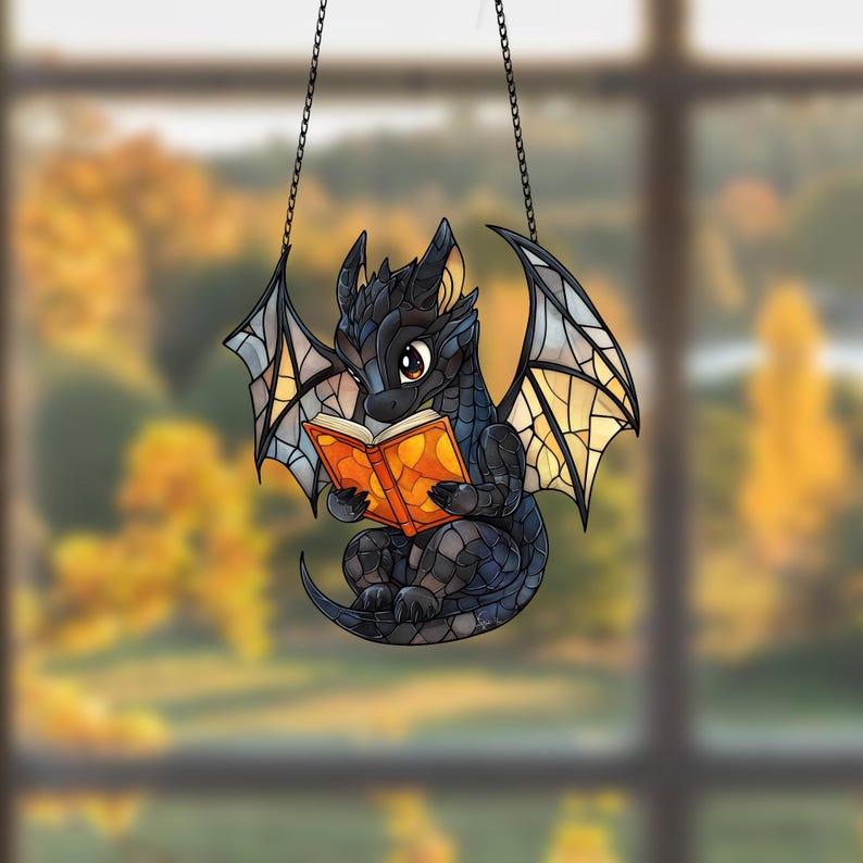 Purple Dragon Sleeping On Pumpkin ACRYLIC Window Hanging, Halloween Dragon, Dragon Lover, Kute Dragon Gift, Spooky Season Decor, Dragon Gift Ornaments Decoration