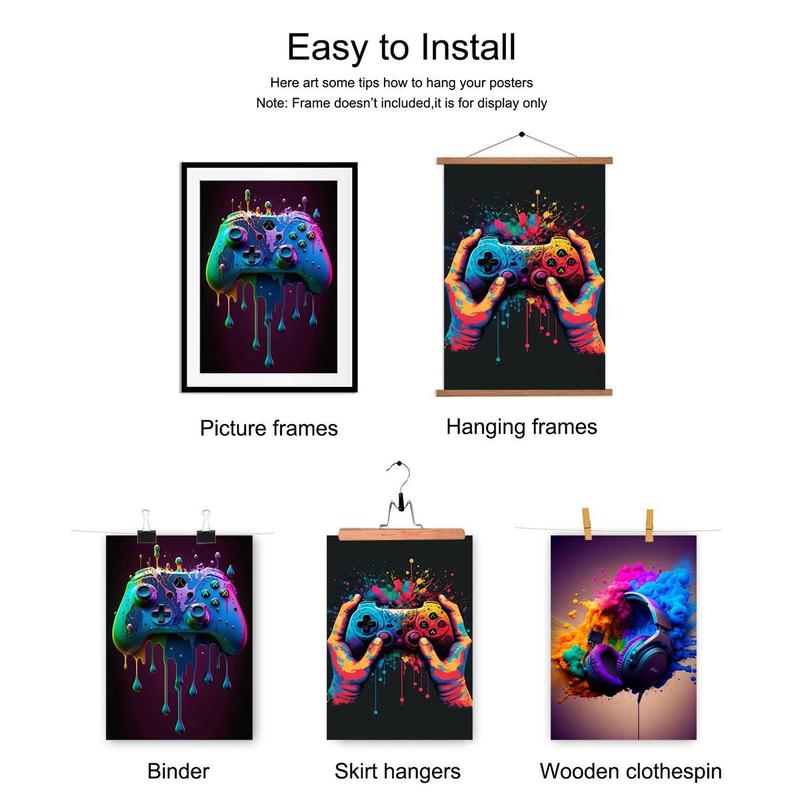 Game Controller Headphone Pattern Canvas Painting without Frame, 3 Counts set Colorful Wall Art, Wall Decor for Home Living Room Bedroom Office