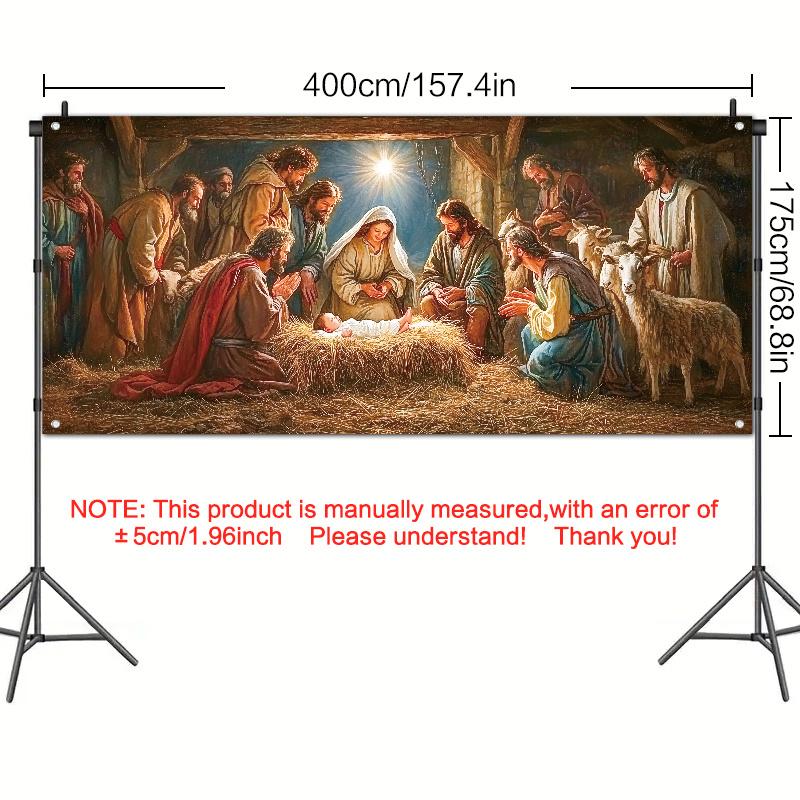 1pc Festive Season Birth Scene Outdoor Garage Door Banner Decoration, Large 6X13 Feet Polyester Tapestry Background for Holiday Parties, Star of Bethlehem Scene Garage Door Decor, Durable, Easy to Hang, No Power Needed